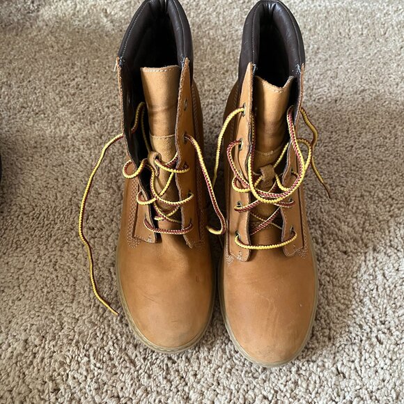 Timberland Women's A1548 Wedge High Heel Wheat Suede Leather Boots Size 7 - Picture 2 of 7